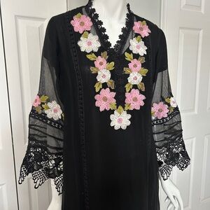 Black Dress with Floral Embroidery